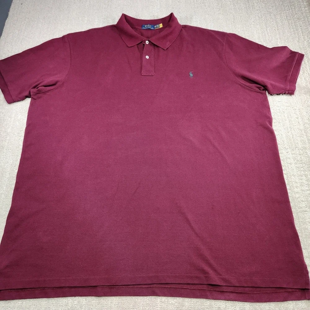 Polo Ralph Lauren Shirt Men 4XLT Iconic‎ Mesh Polo Cotton Red Wealth Luxury Pony